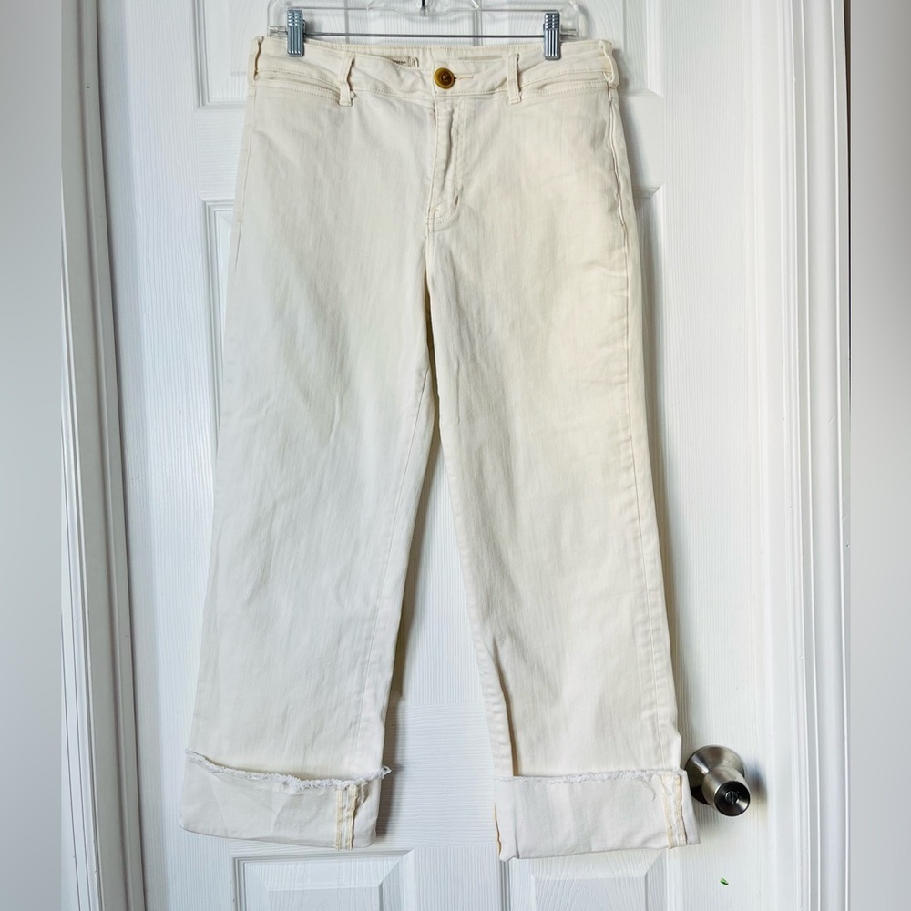 Pilcro Anthropologie Cream Cuffed Straight Leg Cropped Jeans Women's Size 30